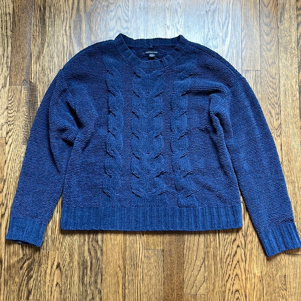 American Eagle Navy Cable Knit Chenille Sweater Size S